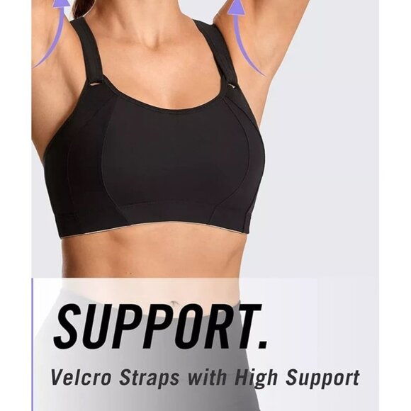 Syrokan Women 36DD Black Sports Bra High Impact Racerback Velcro Straps Support - Picture 6 of 12